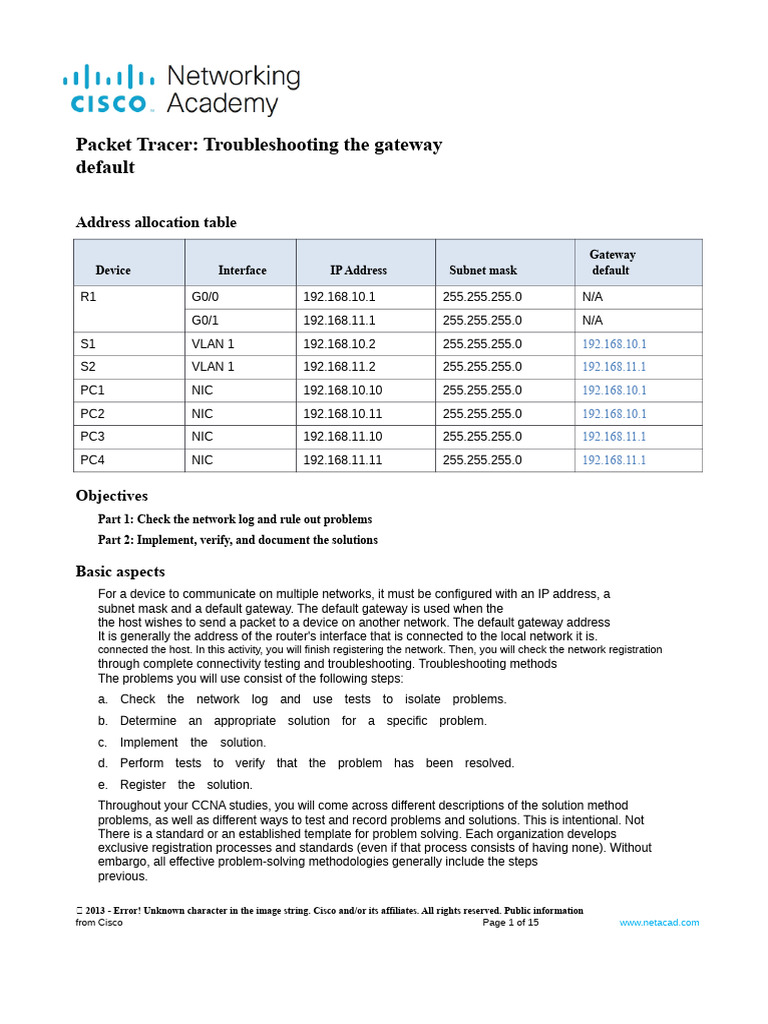 Troubleshooting Default Gateway Issues | PDF | Computer Network ...