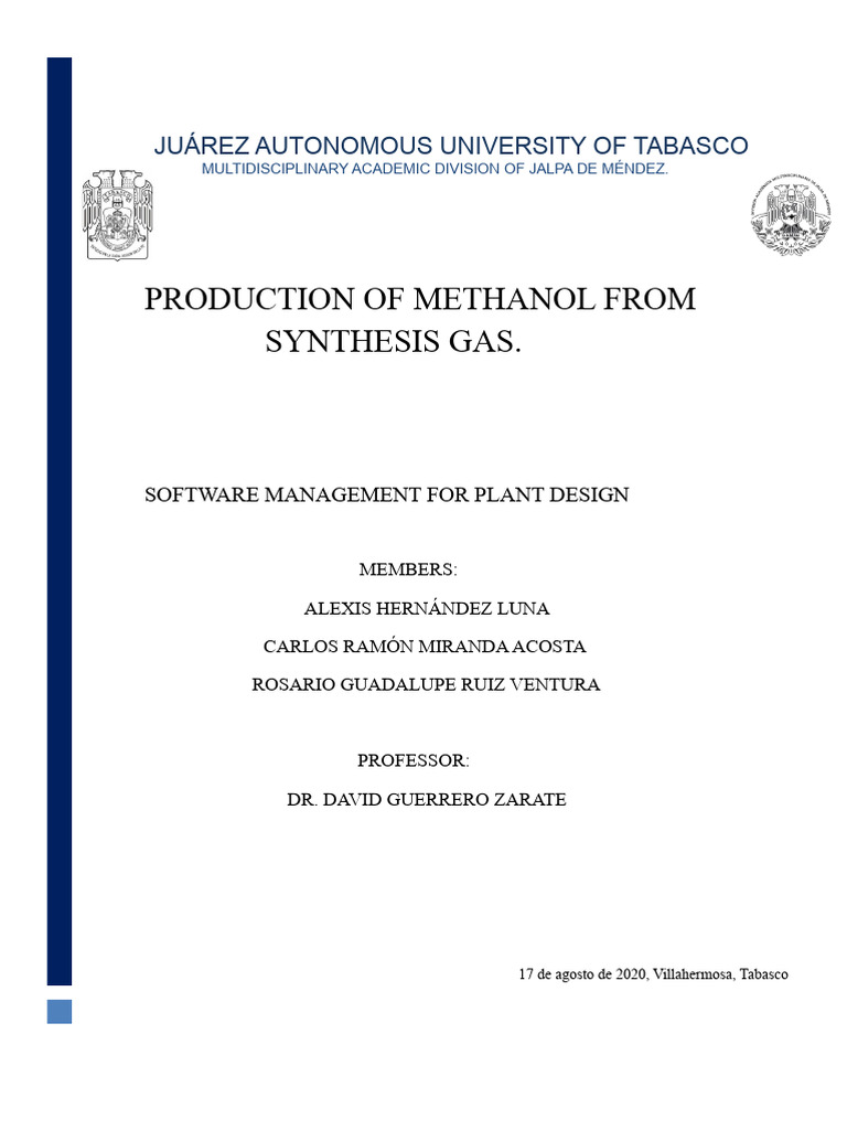 Methanol Production from Synthesis Gas | PDF | Methanol | Distillation