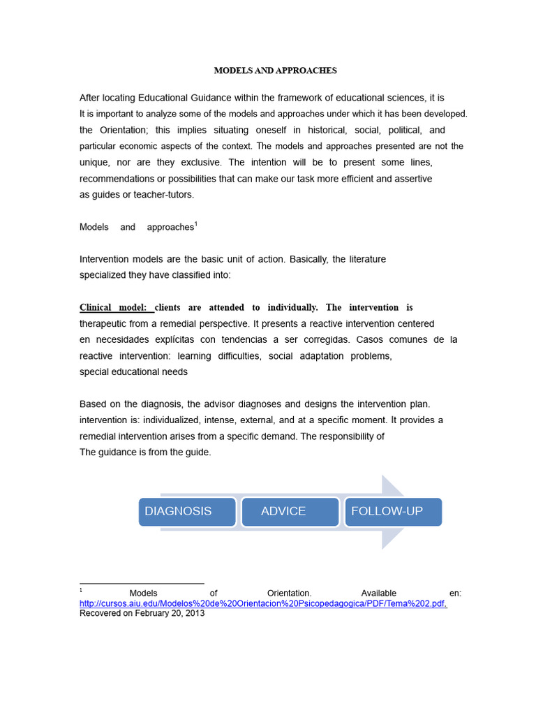 Educational Guidance Models Overview | PDF | Psychotherapy | Knowledge