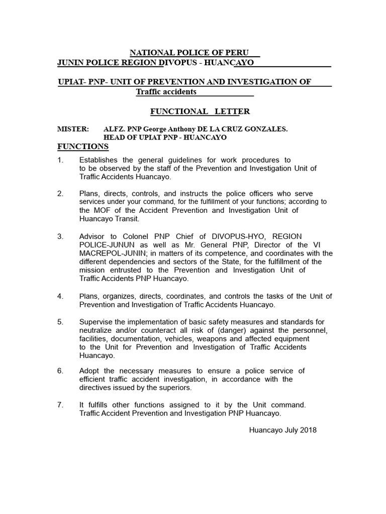 Functional Letter of The Head of The Upiat PNP | PDF | Police | Damages
