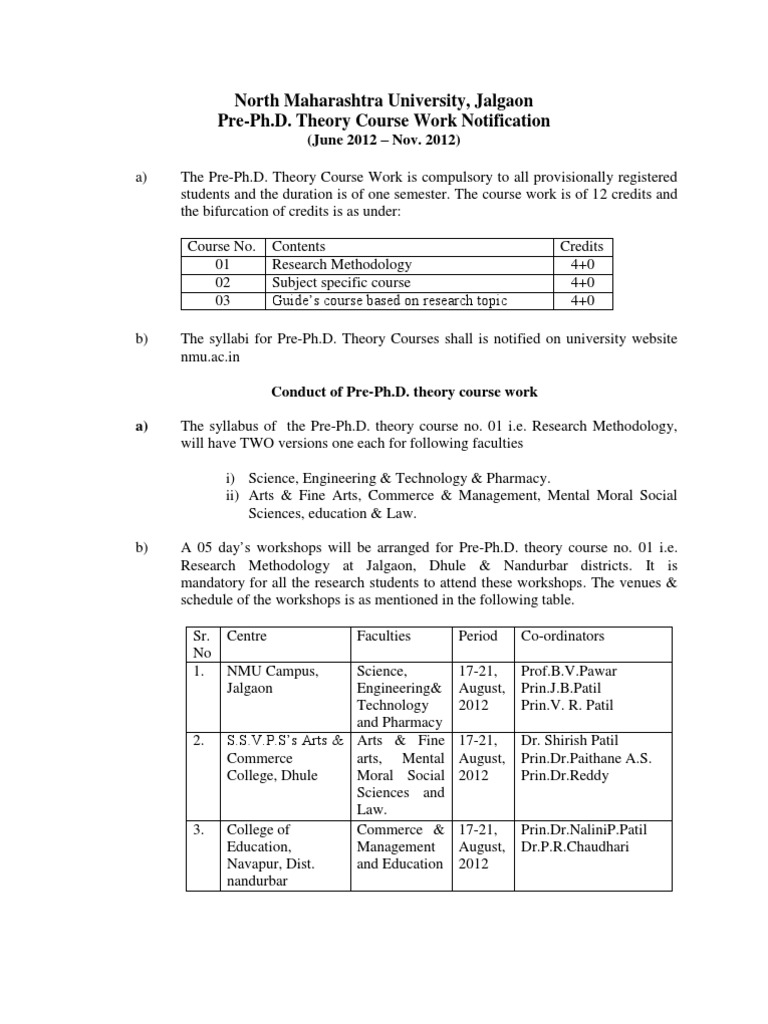 Pre-Ph.D. Course Work Guidelines | PDF | Doctor Of Philosophy | Test ...