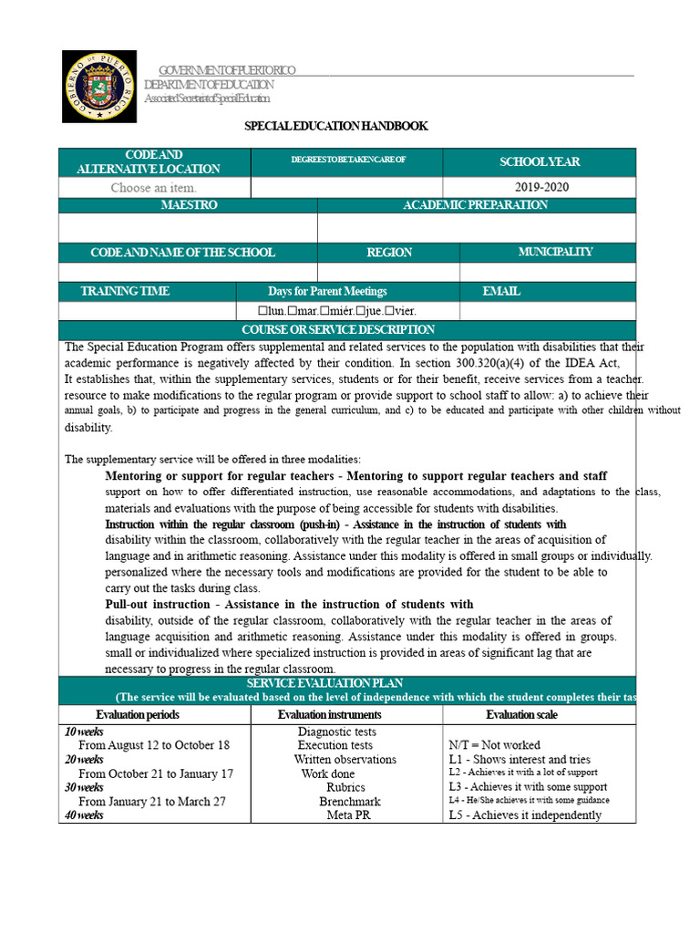 Puerto Rico Special Education Handbook 2019-2020 | PDF | Special ...