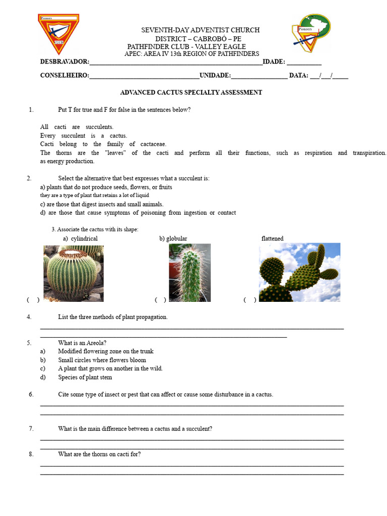 Advanced Cactus Specialty Assessment Guide | PDF | Succulent Plant ...