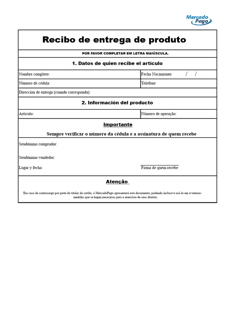 Recibo de Entrega de Produto | PDF