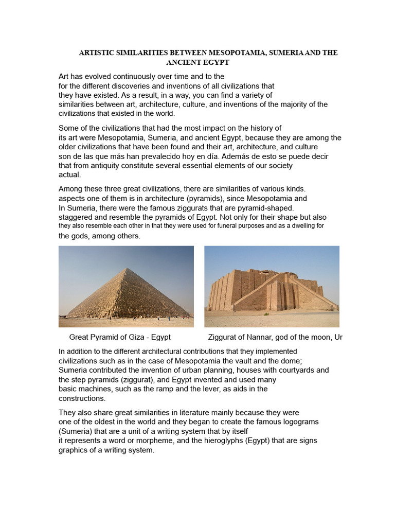 Artistic Parallels: Mesopotamia, Sumeria, Egypt | PDF | Sumer | Pyramid