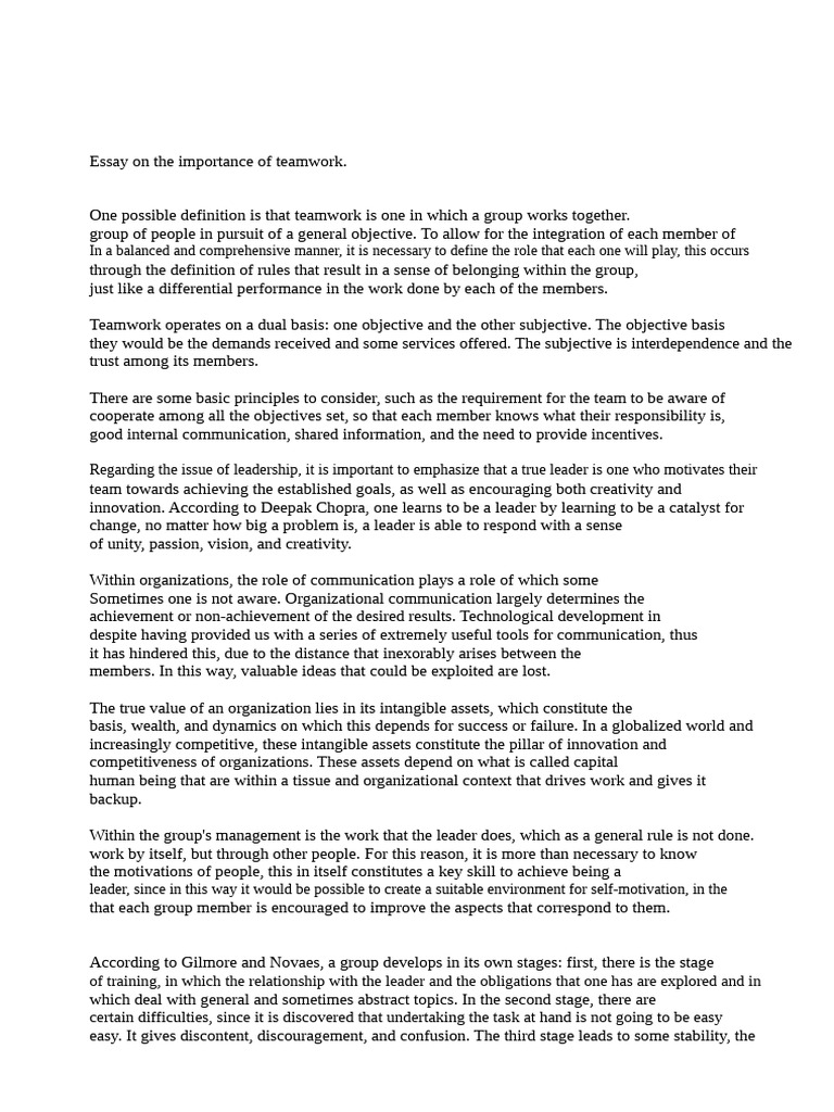 Essay On The Importance of Teamwork. | PDF | Leadership | Creativity