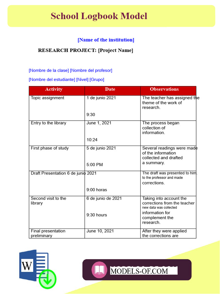 School Research Logbook Template | PDF | Learning | Cognition