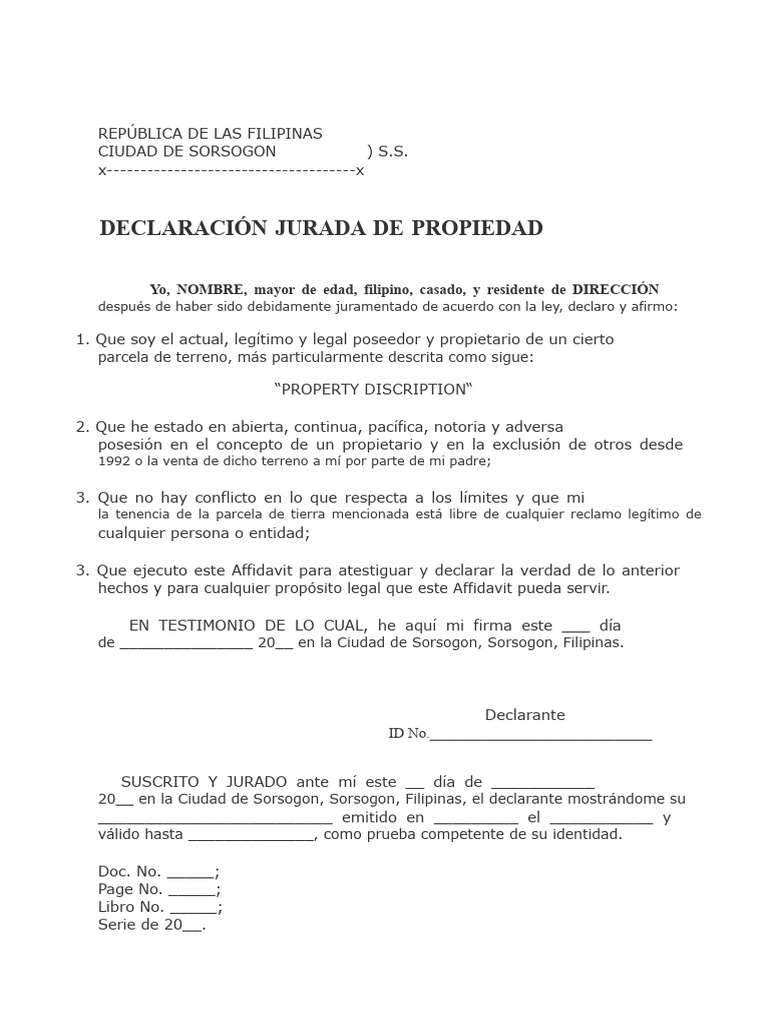 Declaración Jurada de Propiedad Filipinas | PDF