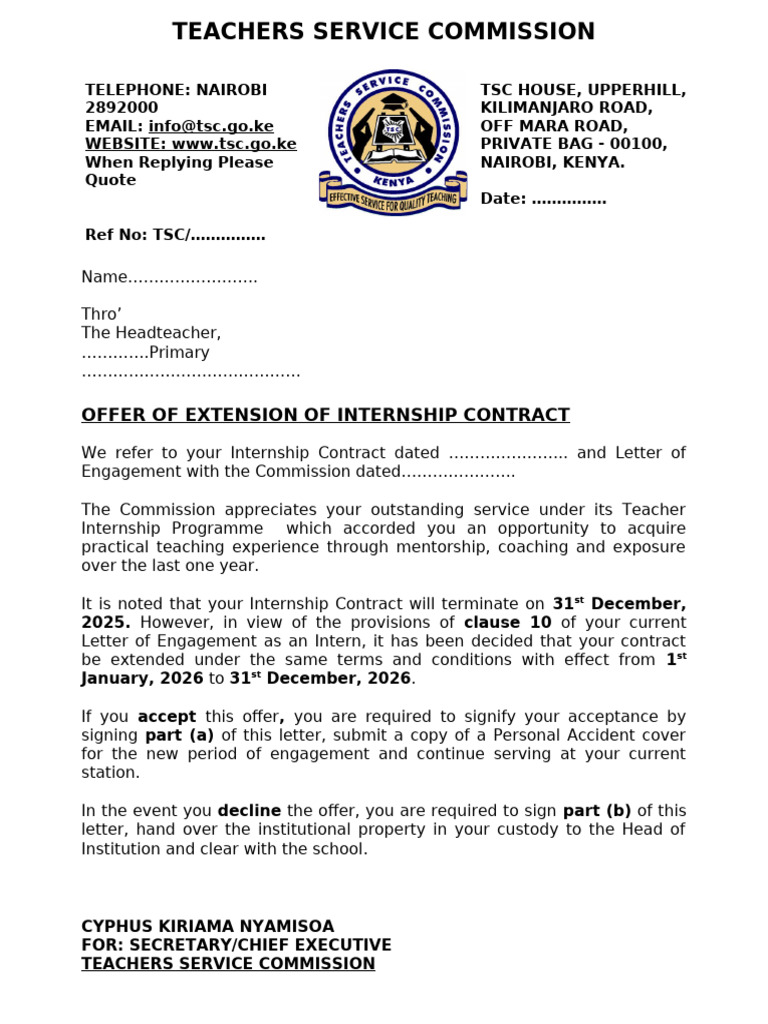 Internship Contract Extension Offer | PDF