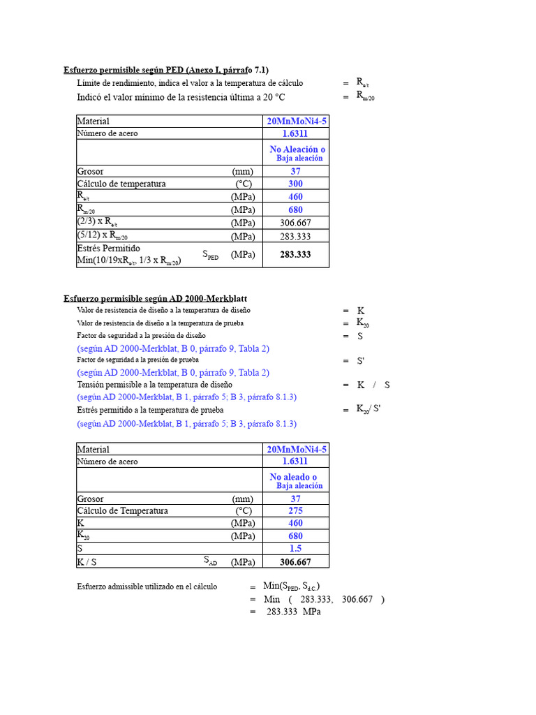 Esfuerzo Permisible en Acero 20MnMoNi4-5 | PDF | Pascal (Unidad ...