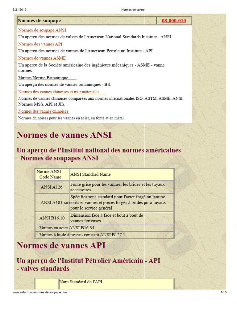 Normes des vannes : ANSI, API, ASME | PDF | Soupape | Acier