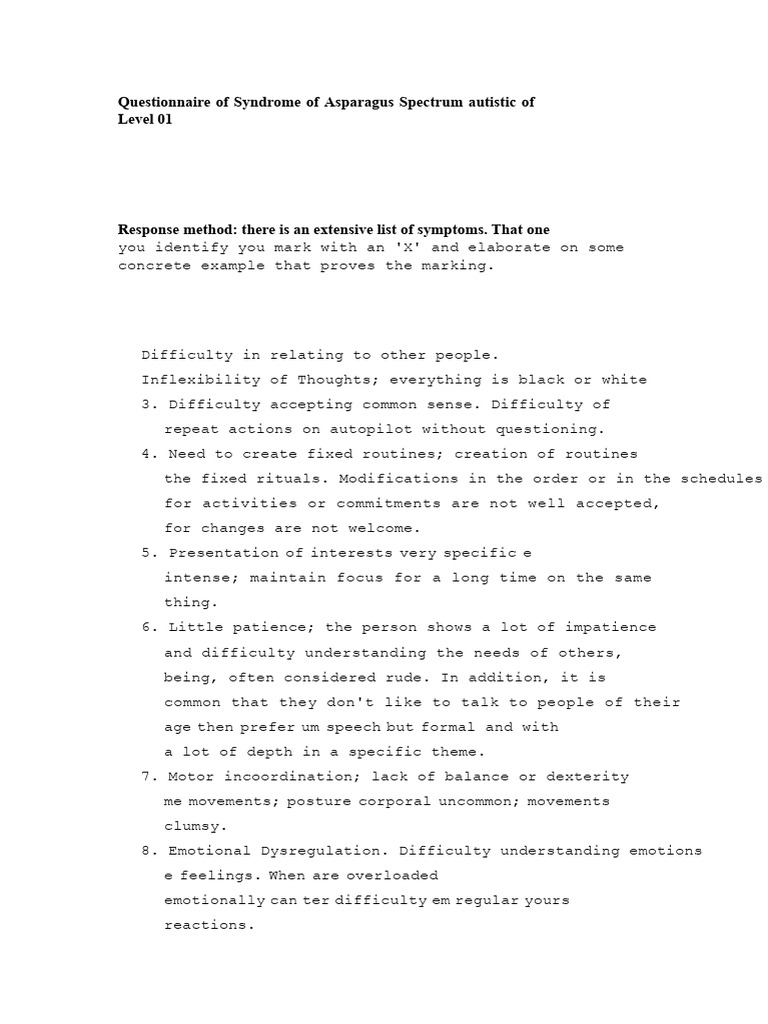 Asparagus Spectrum Autism Questionnaire | PDF | Asperger Syndrome | Autism