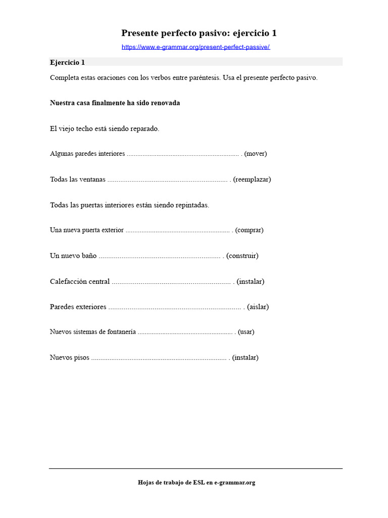 Ejercicio 1 de Pasiva en Presente Perfecto | PDF
