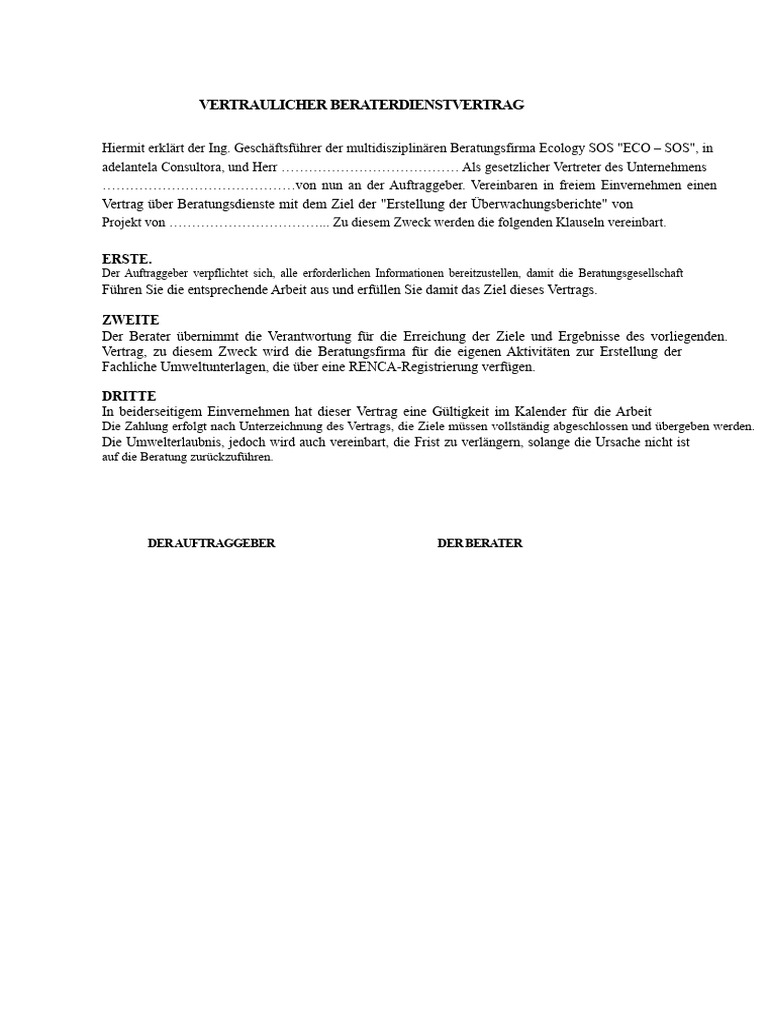 Privater Vertrag über Beratungsdienstleistungen | PDF