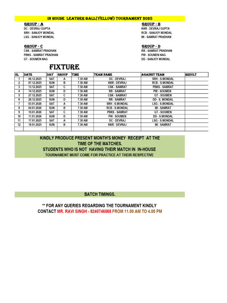 Inter Academy Tournament 2025-2026 Fixtures | PDF | Cricket | Sports