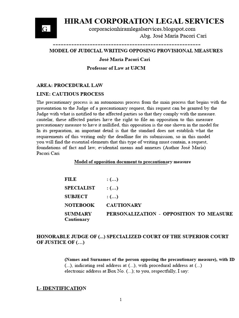 Model Opposition to Precautionary Measures | PDF | Judiciaries | Government
