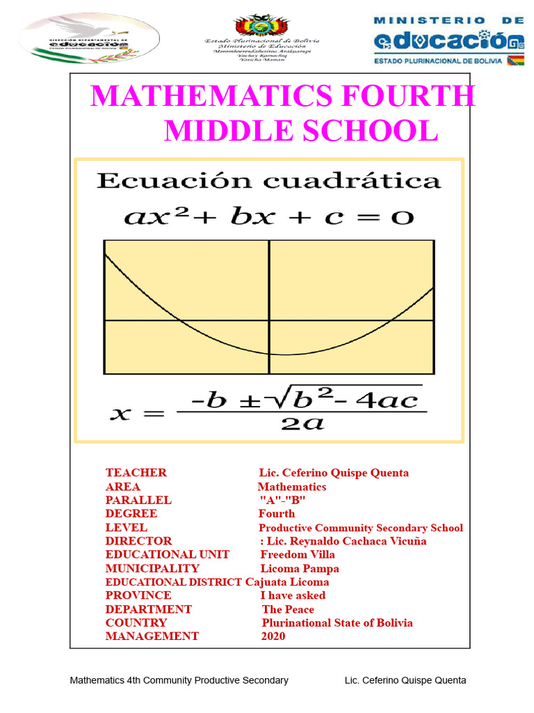 Mathematics Fourth Year of High School | PDF | Equations | Quadratic ...