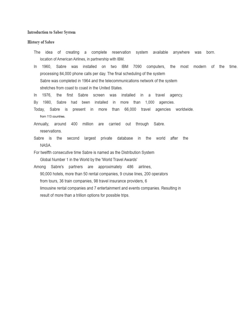 Overview of the Sabre Reservation System | PDF | Civil Aviation | Airlines
