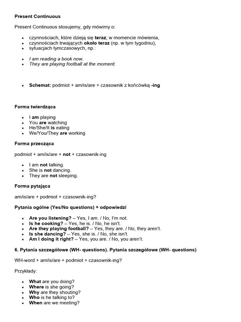 Present Continuous Notatka | PDF