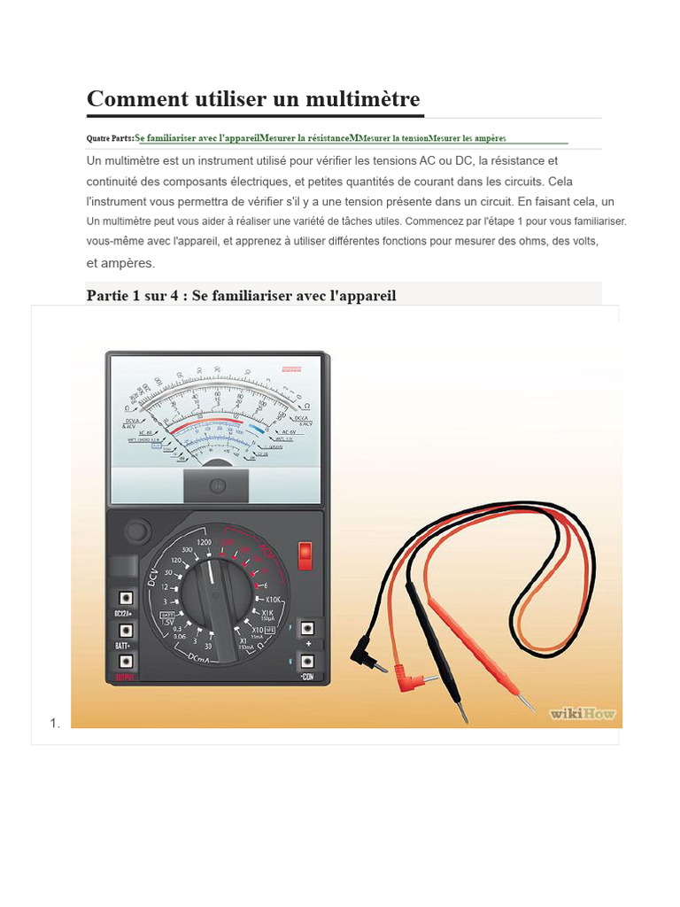 Guide d'utilisation d'un multimètre PDF Tension électrique — free download