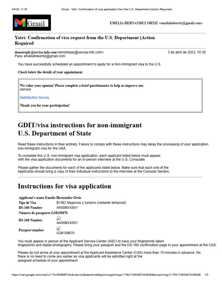 U.S. Visa Application Confirmation Details | PDF | Travel Visa