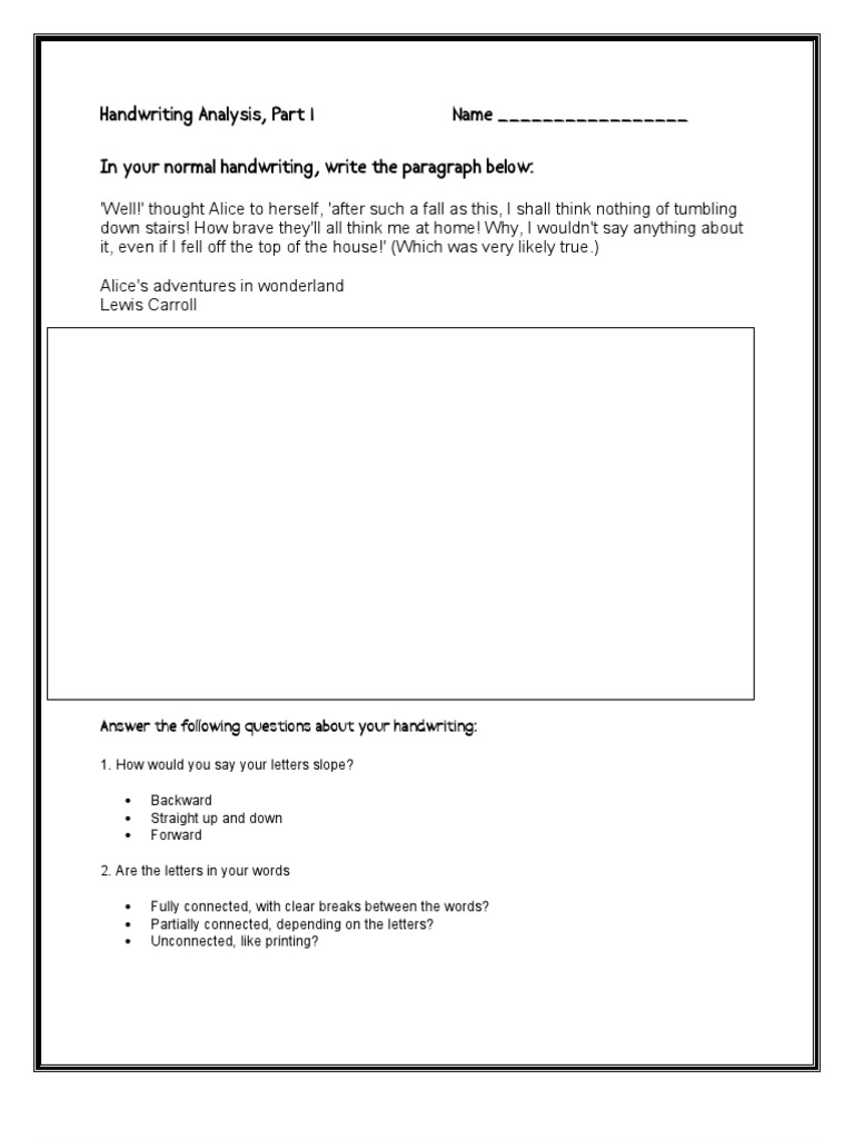Handwriting Analysis Worksheet | PDF | Alice (Alice's Adventures In ...