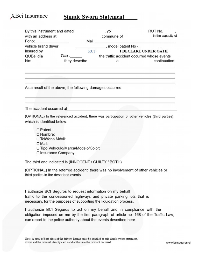 Simple Sworn Statement for Traffic Accidents | PDF | Insurance | Common Law