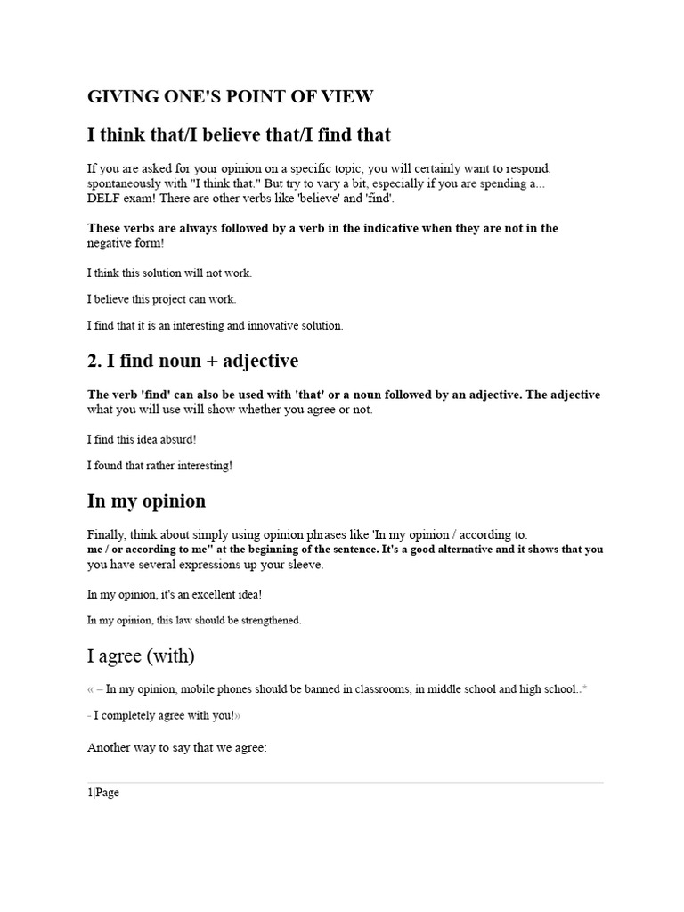 Expressing Opinions in English | PDF | Adjective | Verb