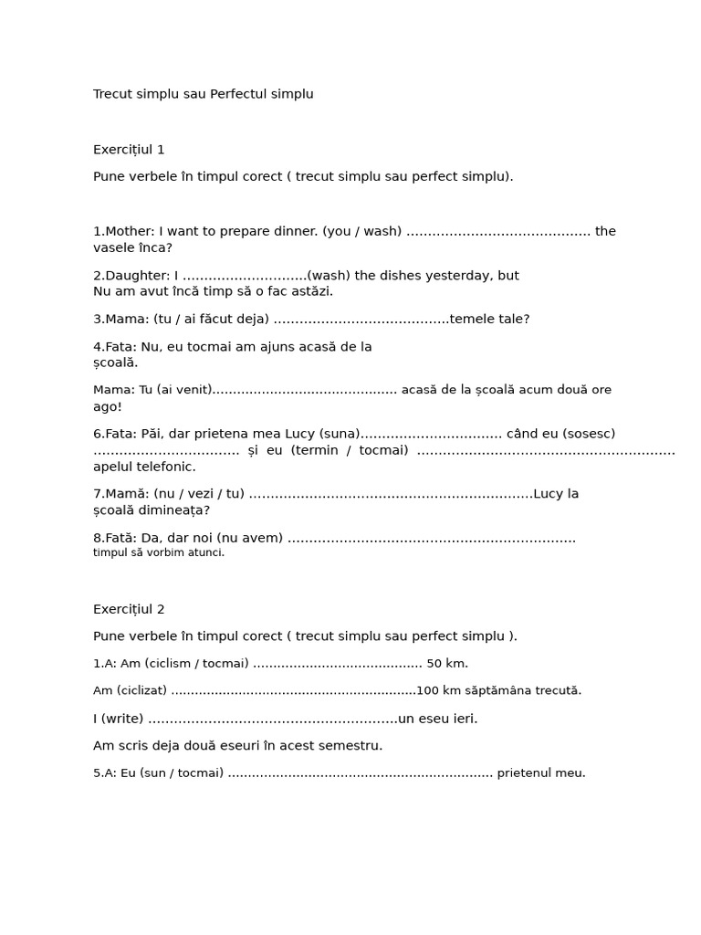 Trecut Simplu Sau Perfect Simplu. | PDF