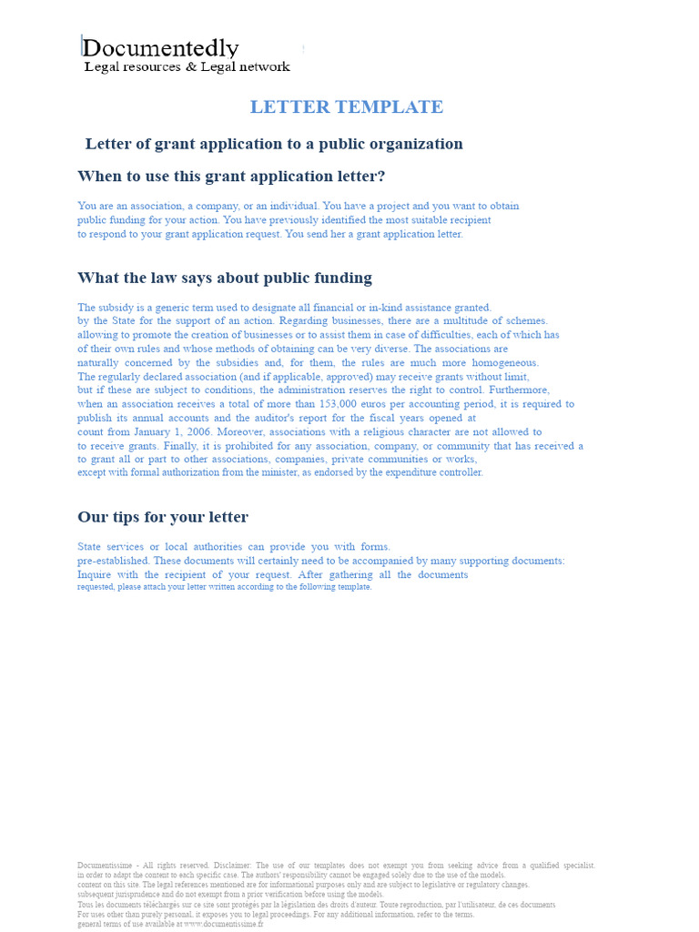Letter of Application For Grant From A Public Organization 3793 | PDF ...