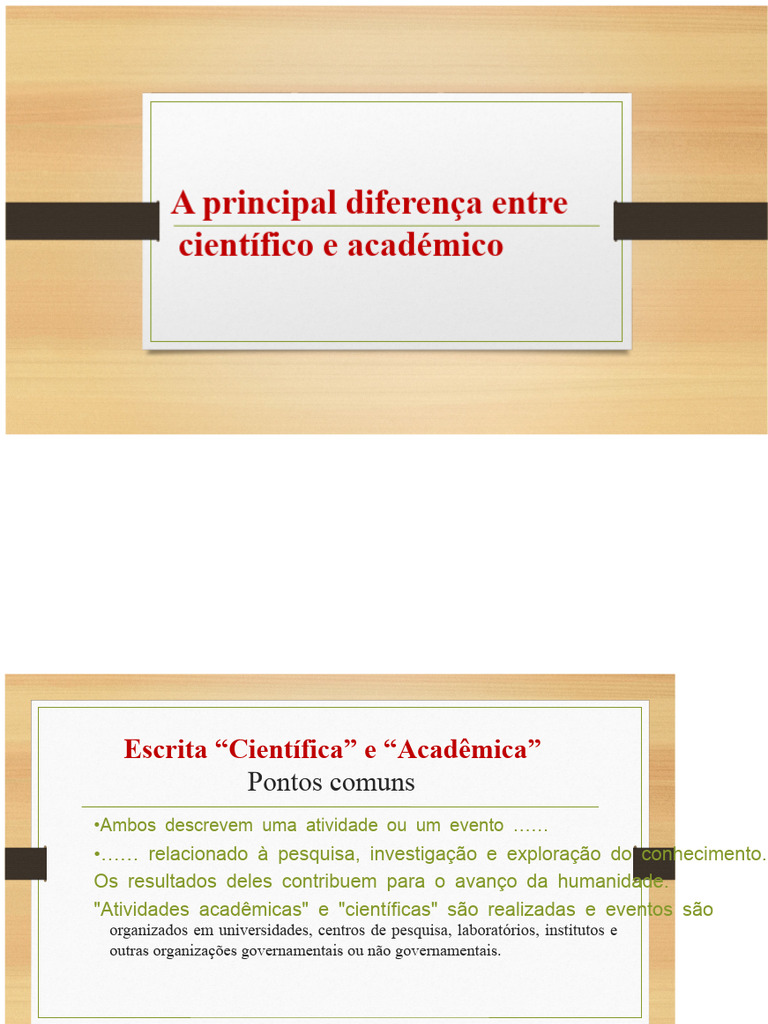 Diferenças entre Escrita Científica e Acadêmica | PDF