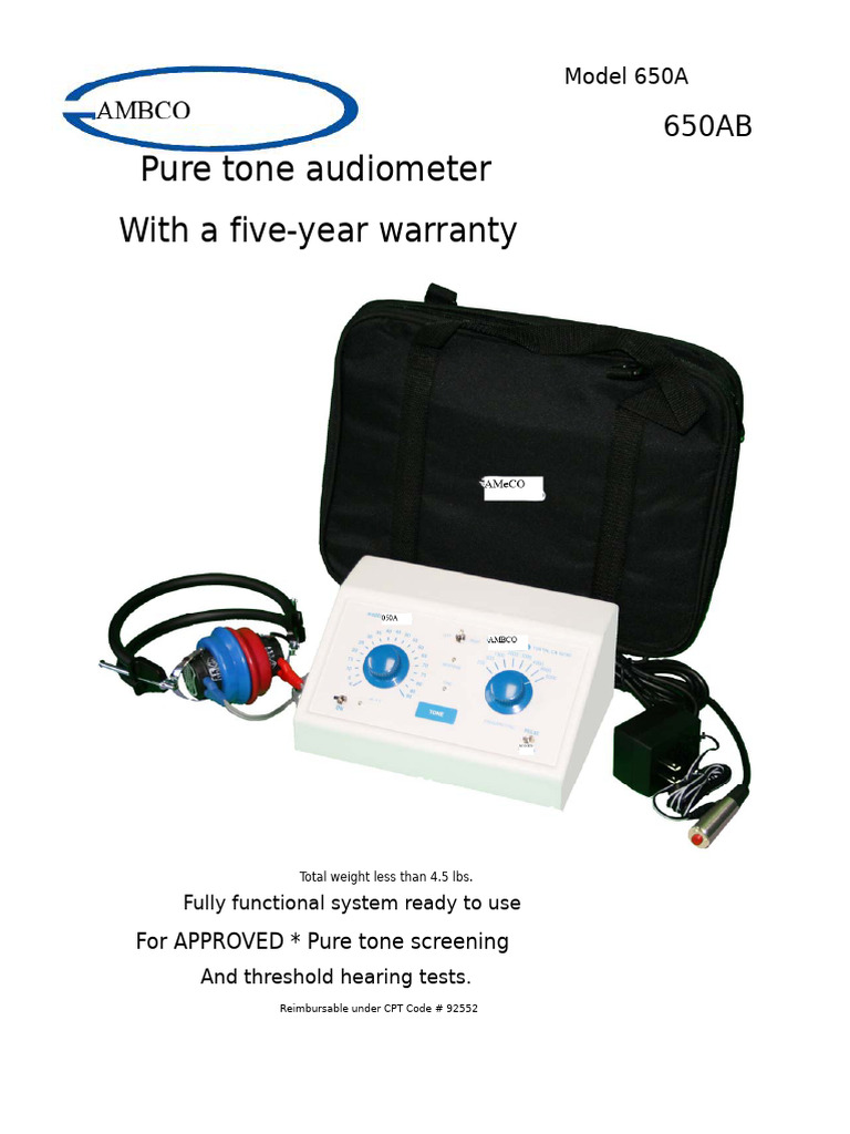 AMBCO 650A Pure Tone Audiometer Guide | PDF | Decibel | Hearing Loss
