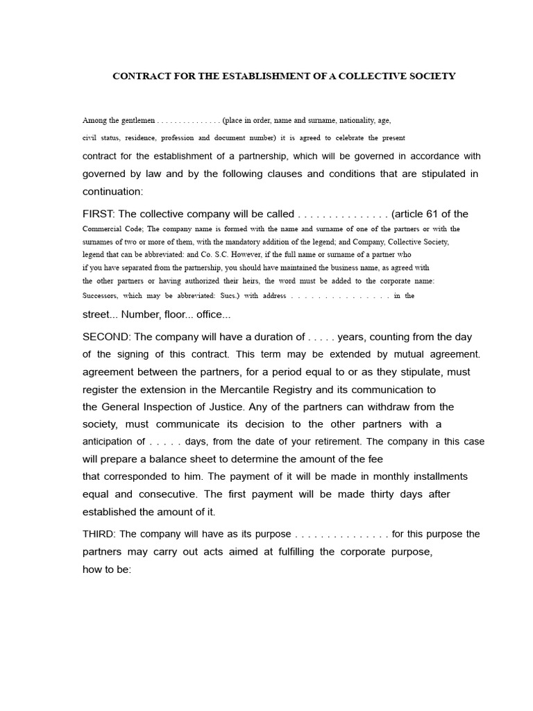 Collective Society Establishment Contract | PDF | Partnership | Loans