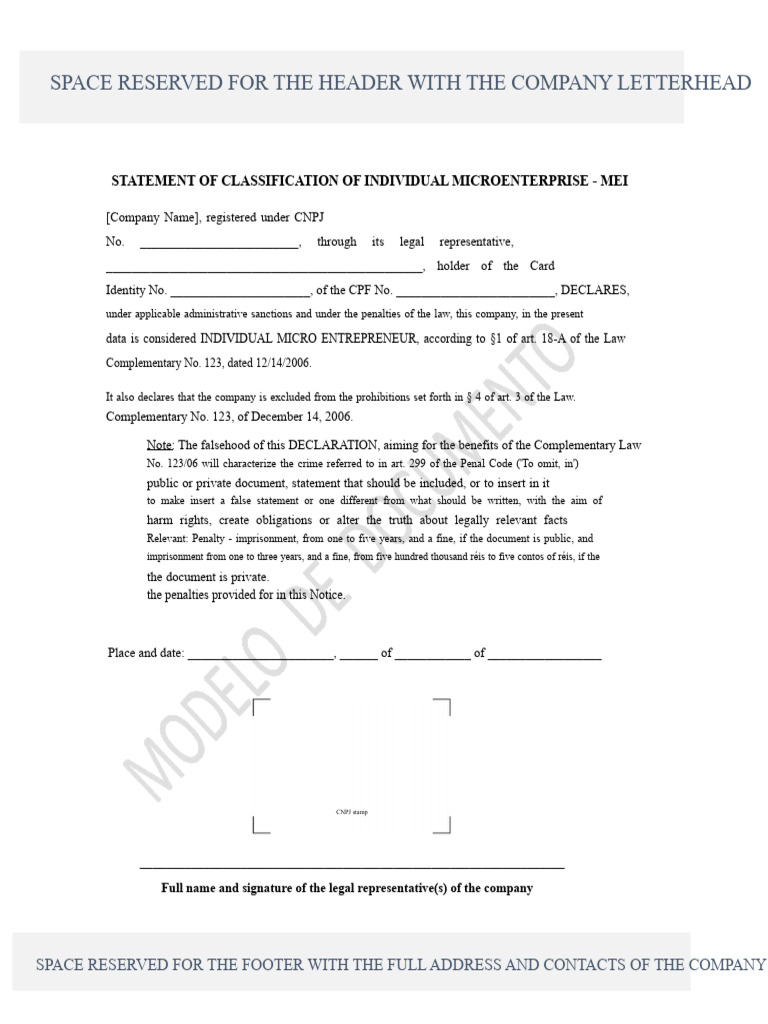 declaration of classification of individual microentrepreneur (MEI) | PDF