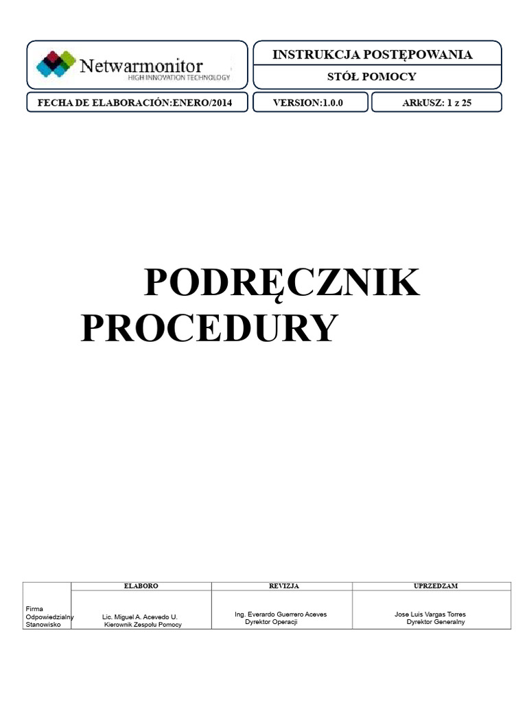 Podręcznik Procedur Pomocy Technicznej | PDF