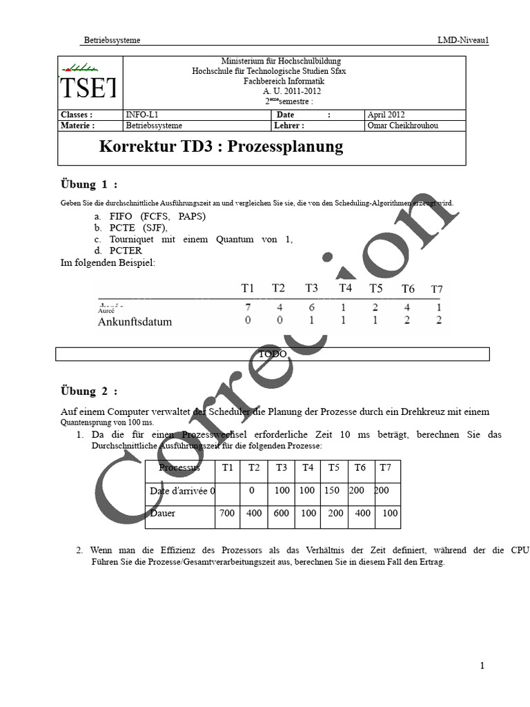 Korrektur TD3 - Prozessplanung | PDF