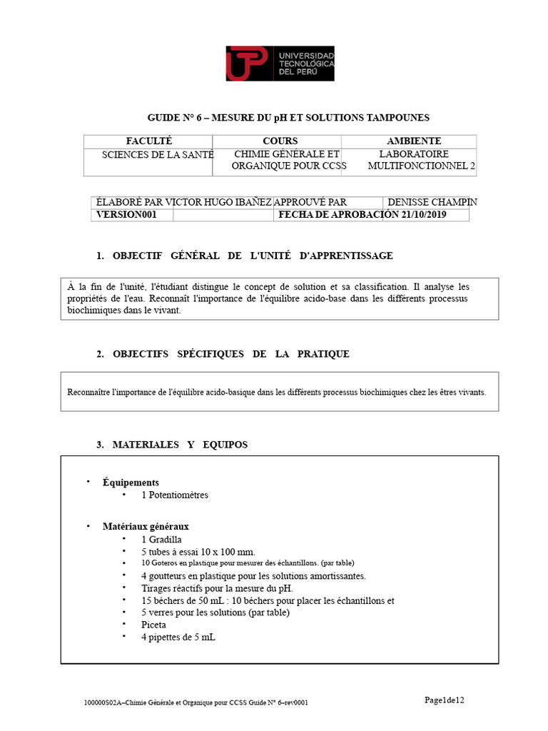 Mesure du pH et solutions tampons | PDF | Ph | Acide chlorhydrique