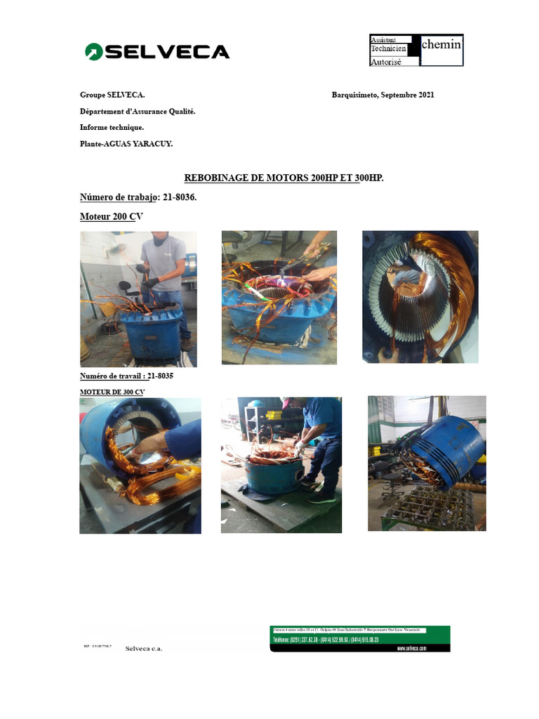 Rapport Technique sur Rebobinage de Moteurs | PDF