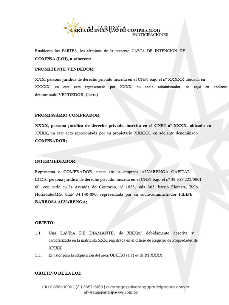 Carta de Intención de Compra de Diamante | PDF