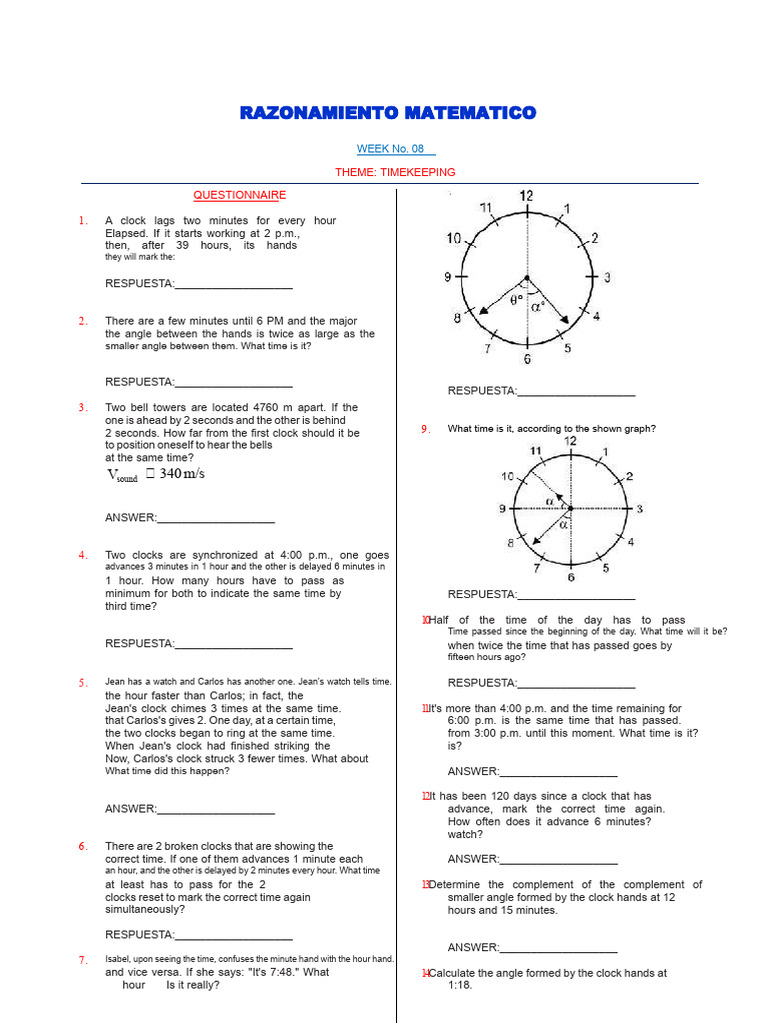 Timekeeping Questionnaire and Problems | PDF | Clock