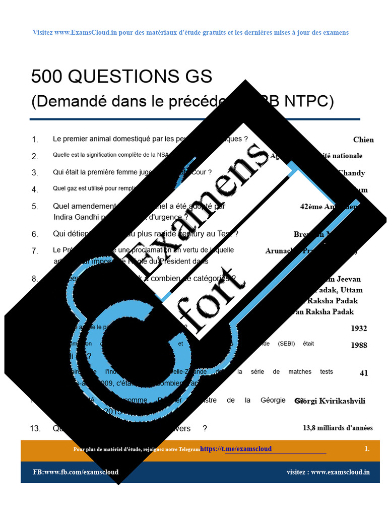 500 Questions GS pour RRB NTPC | PDF