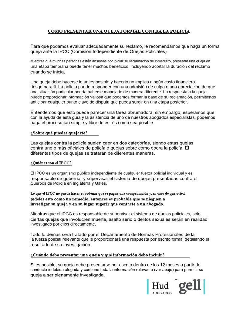 Cómo Presentar Una Queja Contra La Policía | PDF | Policía | Grupo ...