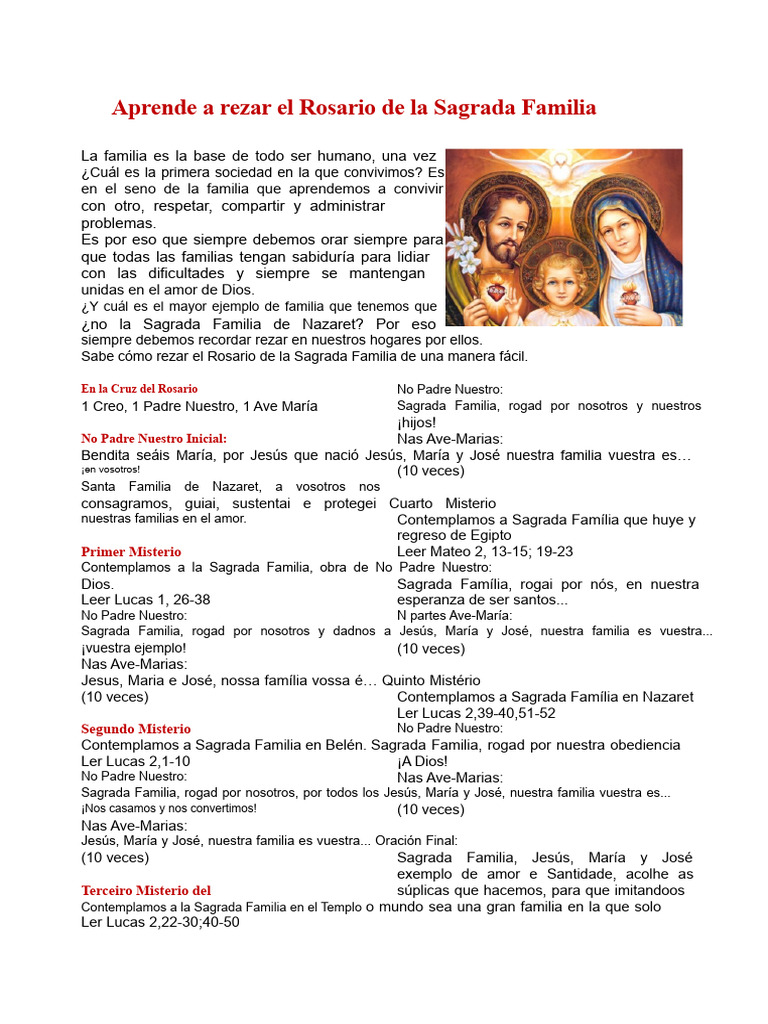Cómo rezar el Rosario de la Sagrada Familia | PDF | orador del Señor ...