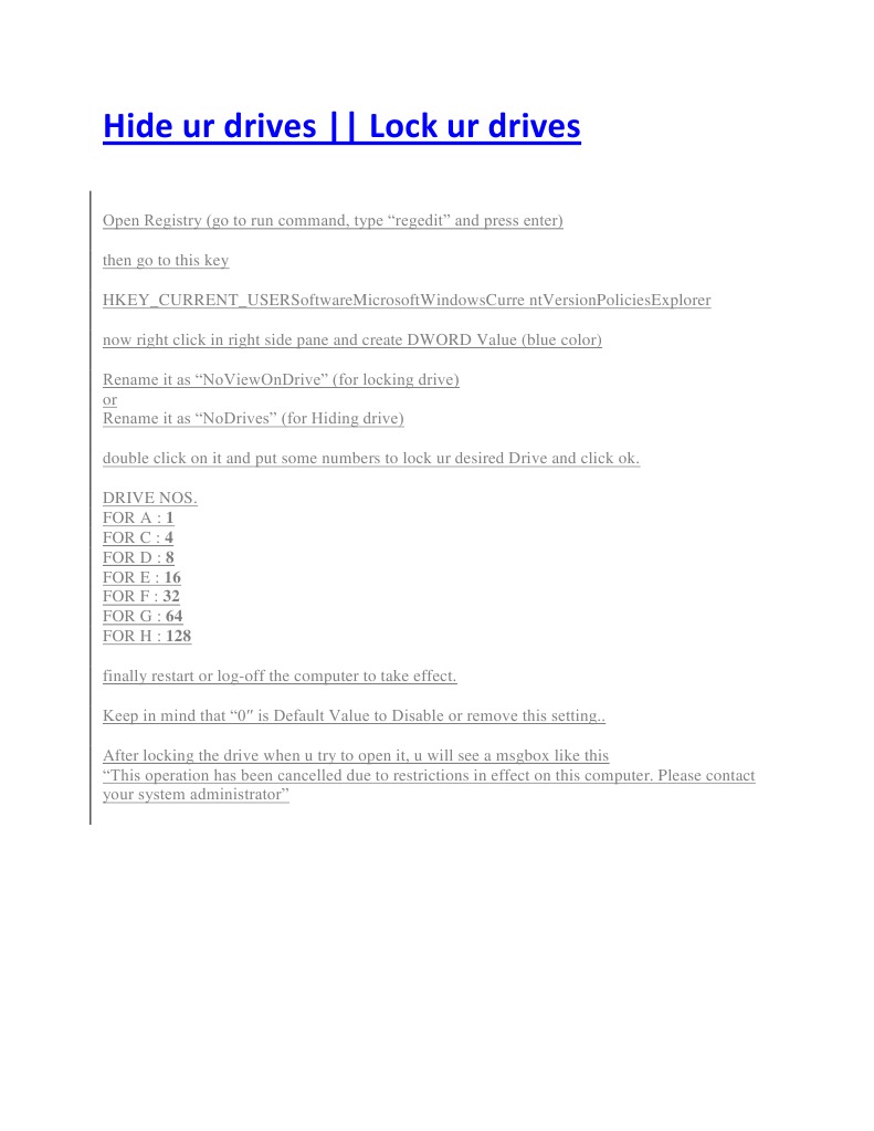 Lock and Hide Drives in Windows | PDF | Computers