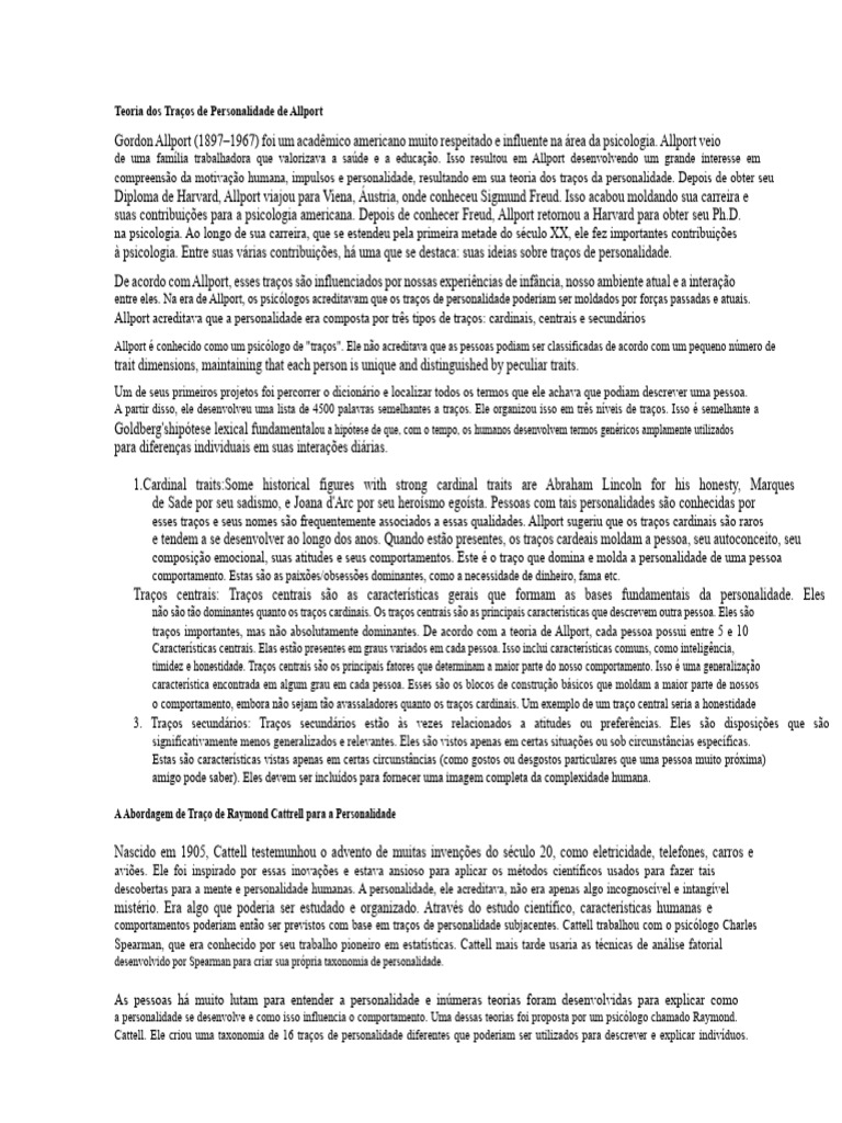 Teoria dos Traços de Personalidade de Allport | PDF | Psicologia ...