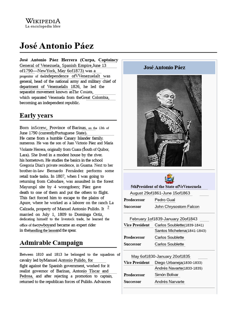 José Antonio Páez | PDF | Venezuela