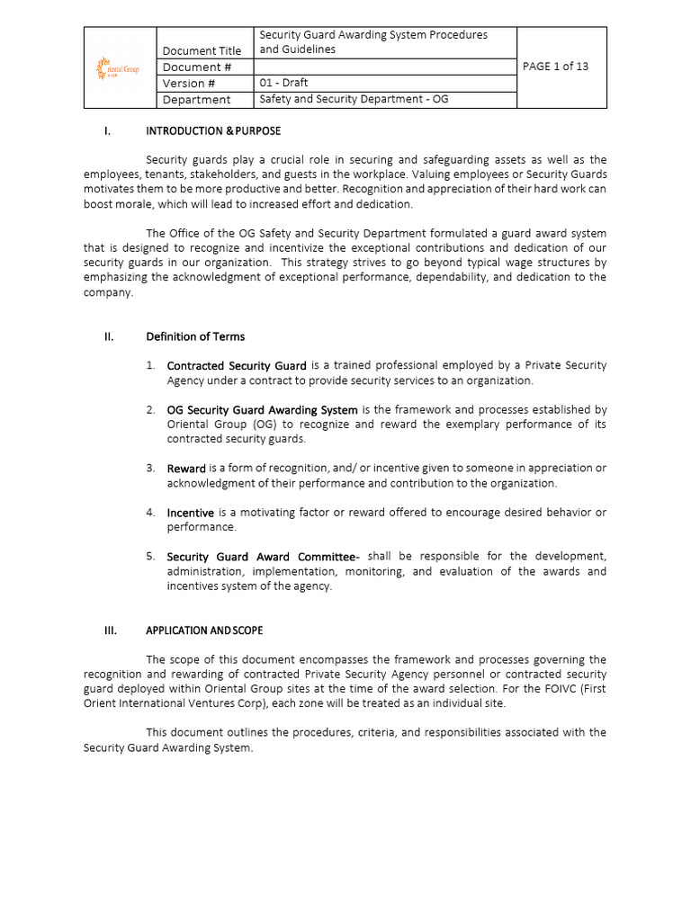 Security Guard Award System Guidelines | PDF | Incentive | Business