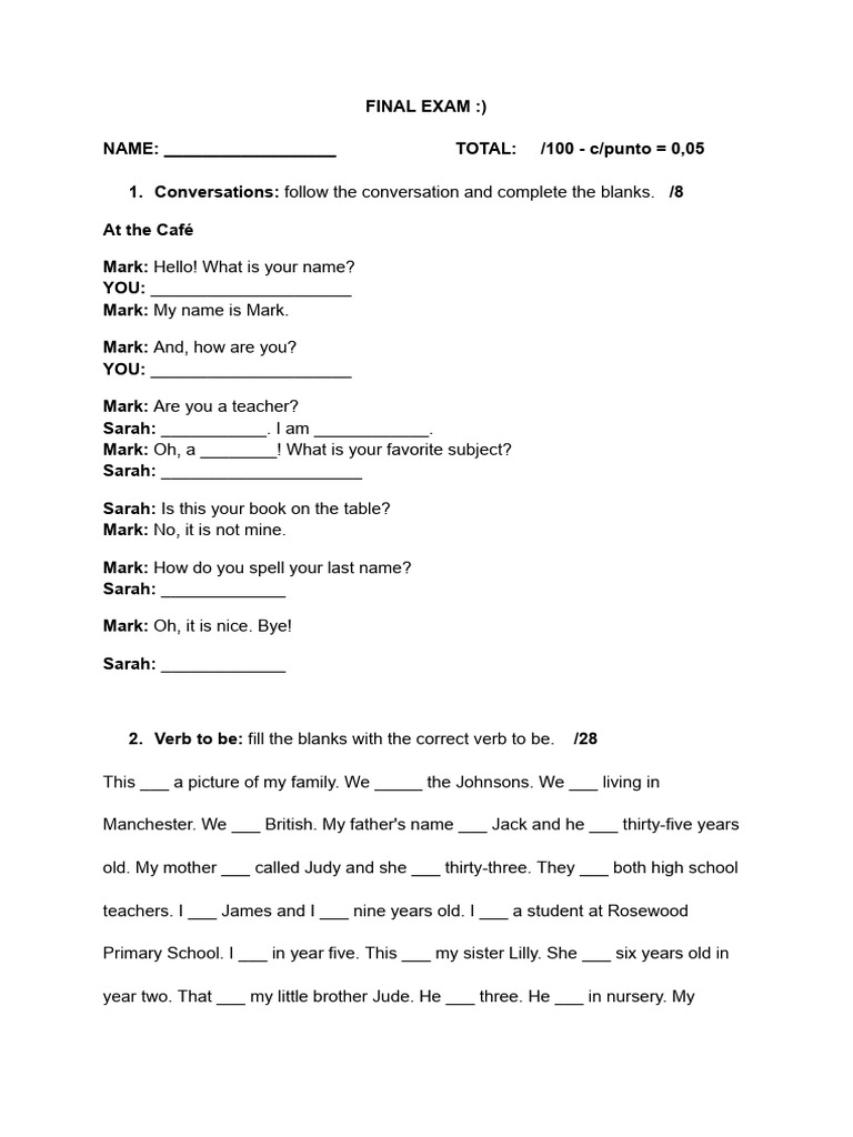 English Language Final Exam Template | PDF