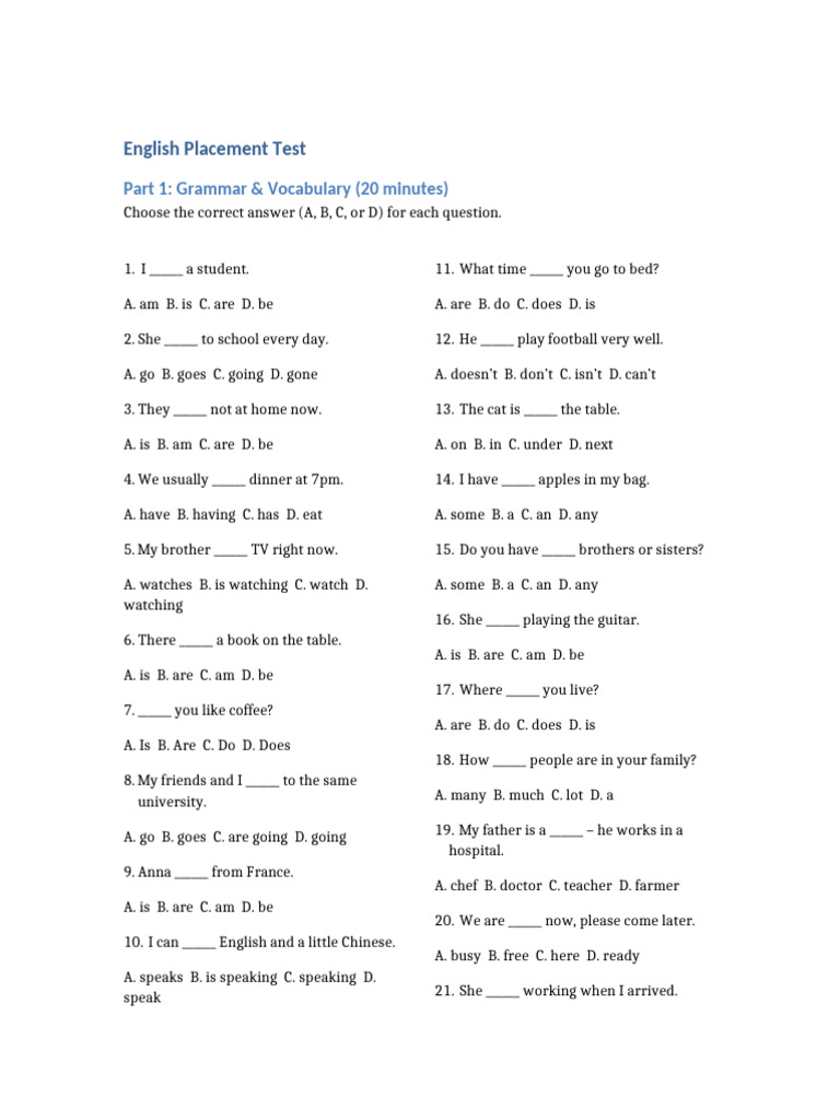 English Placement Test: Grammar & Writing | PDF | Chess Openings | Chess