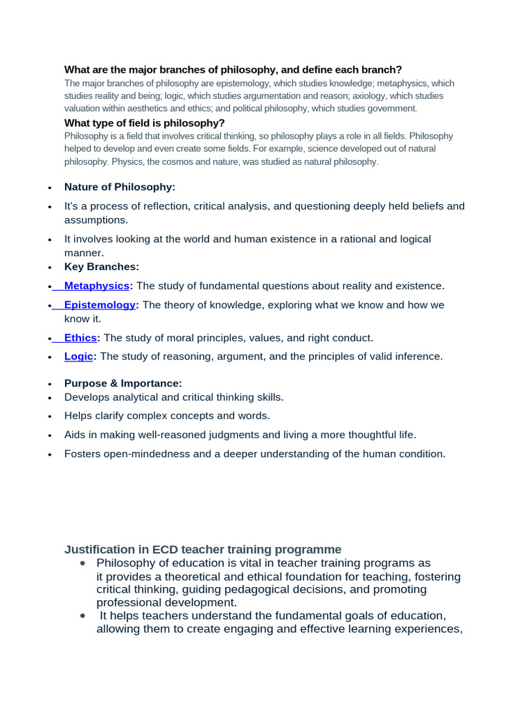 Major Branches of Philosophy Explained | PDF | Epistemology | Critical ...